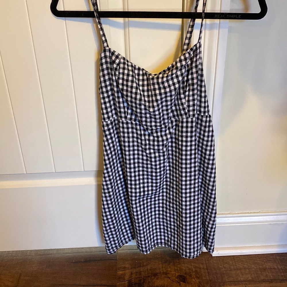 Checkered spaghetti strap mini dress